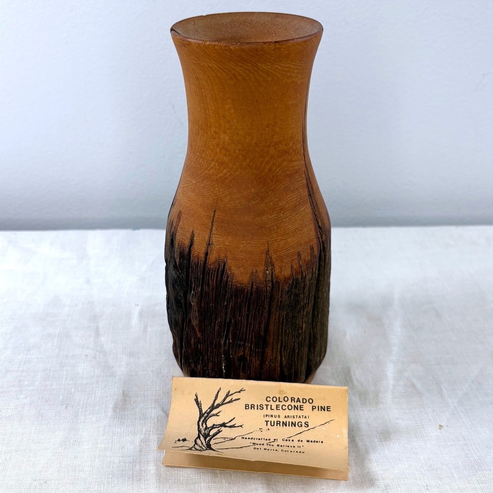 Vintage Casa de Madera Colorado Bristlecone Pine Wood Turning Vase 1987 Signed